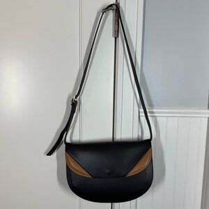 Valentina Fiore Handmade Italian Leather‎ Saddle Crossbody black and tan luxury